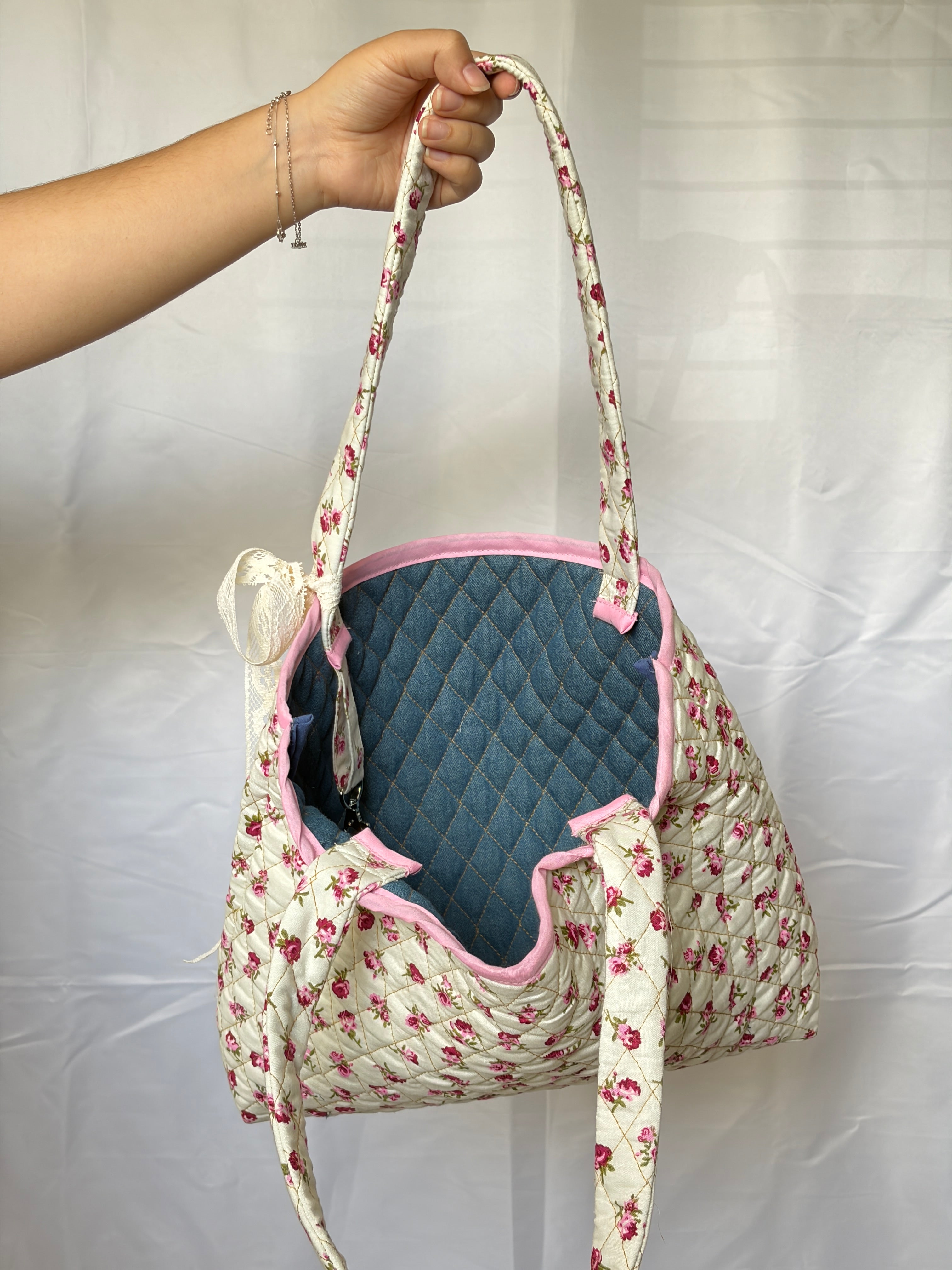 Floral and Denim Mini Tote