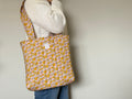 Pink & Mustard Flowers - Handmade Quilted Tote Bag