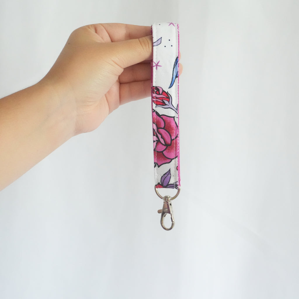 Bird Keychain Wristlet Pink Liner