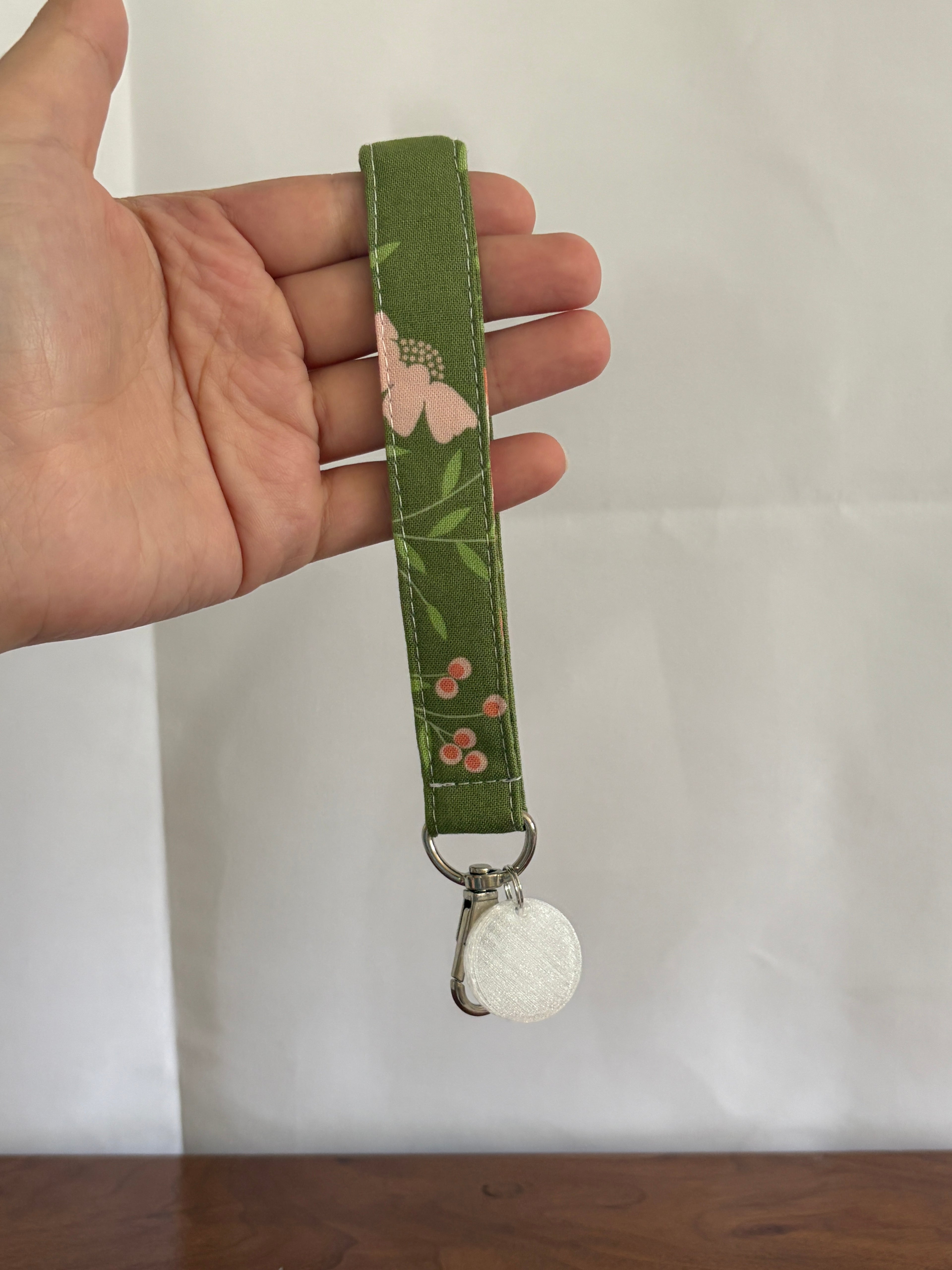 Green Floral Keychain Wristlet