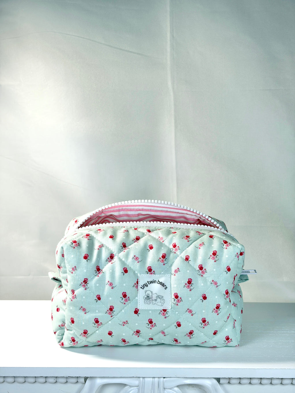Blue Crimson Crosshatch Boxy Makeup Bag