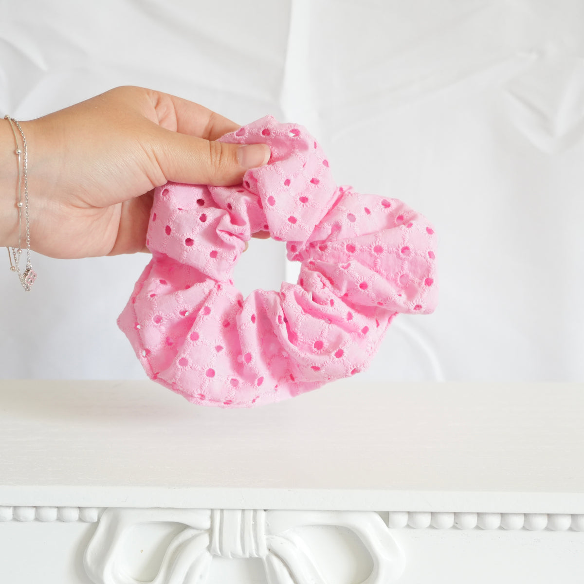 Pink Eyelet Scrunchie