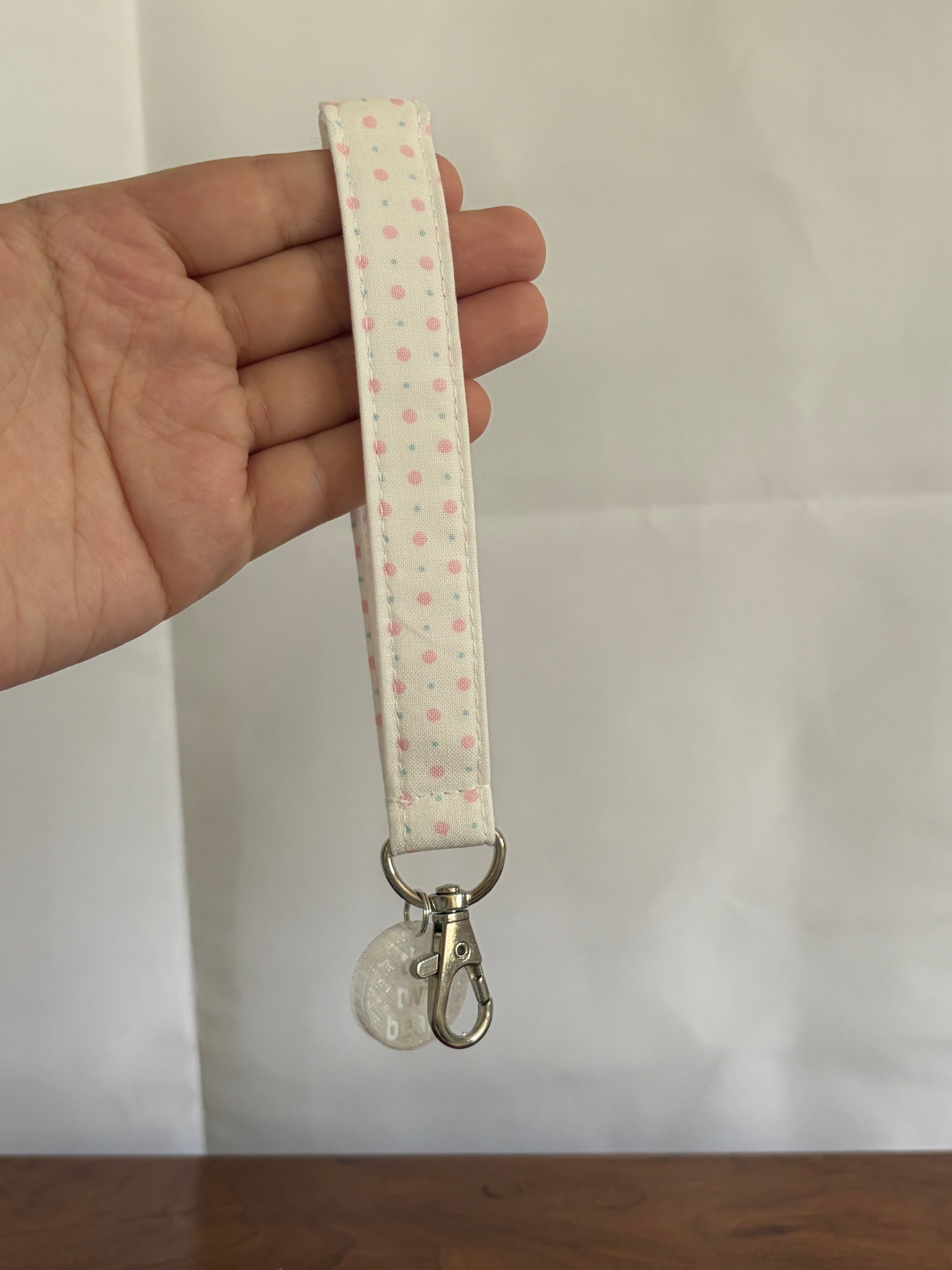 White Polka Dot Keychain Wristlet