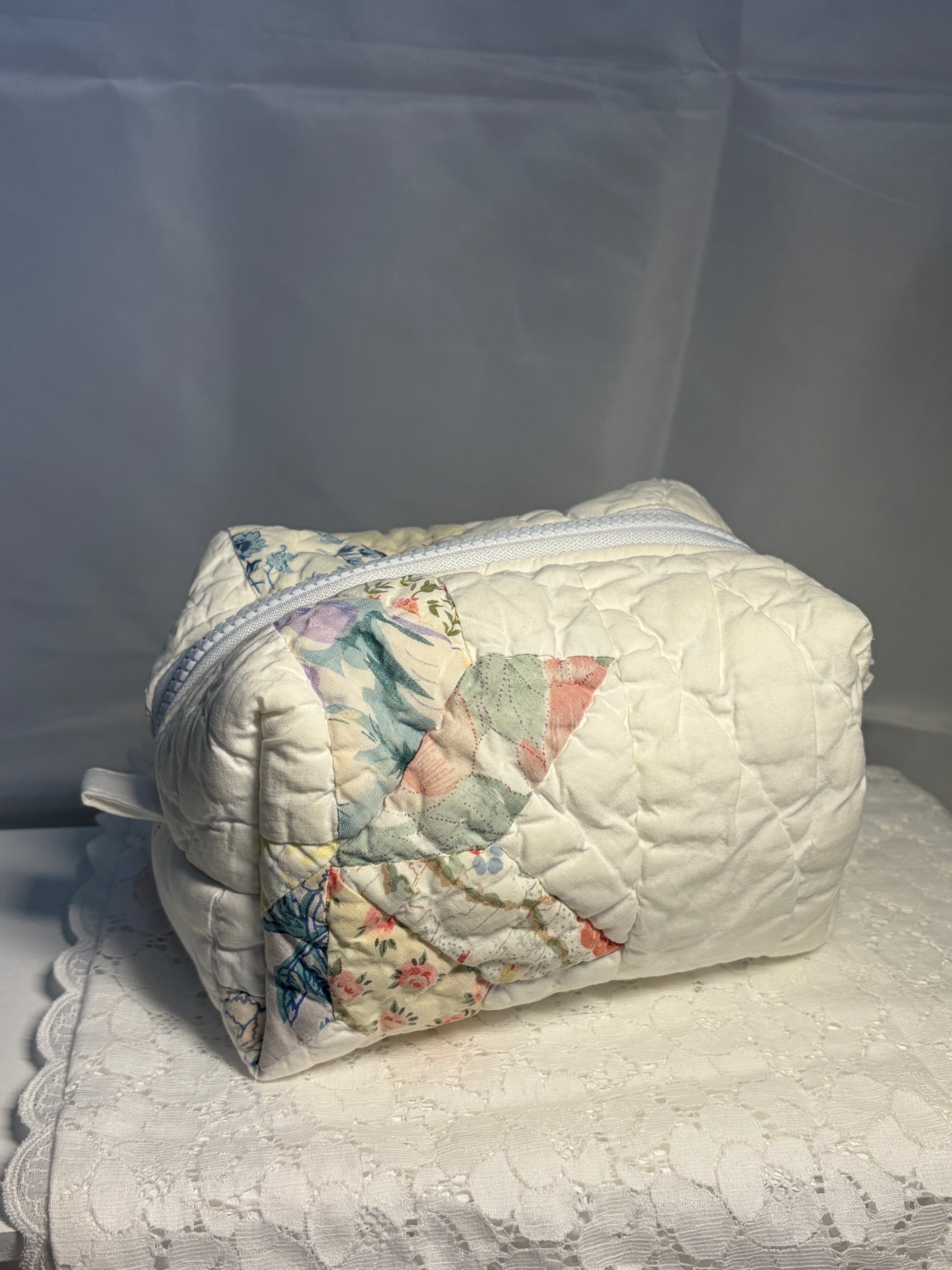 Upcycled Makeup Bag Blue Floral #4