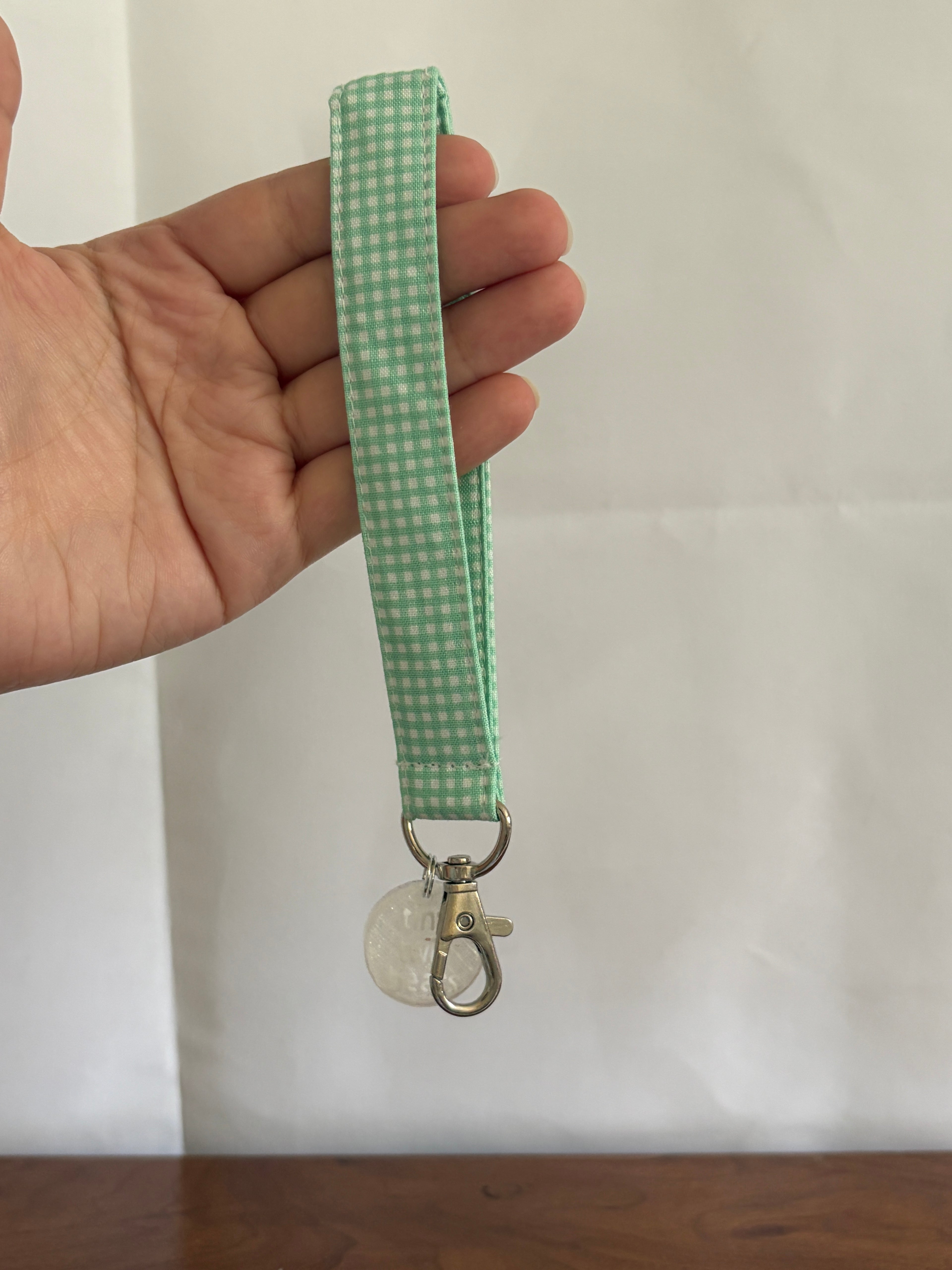 Mint Gingham Blossom Keychain Wristlet