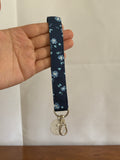 Deep Blue Floral Keychain Wristlet