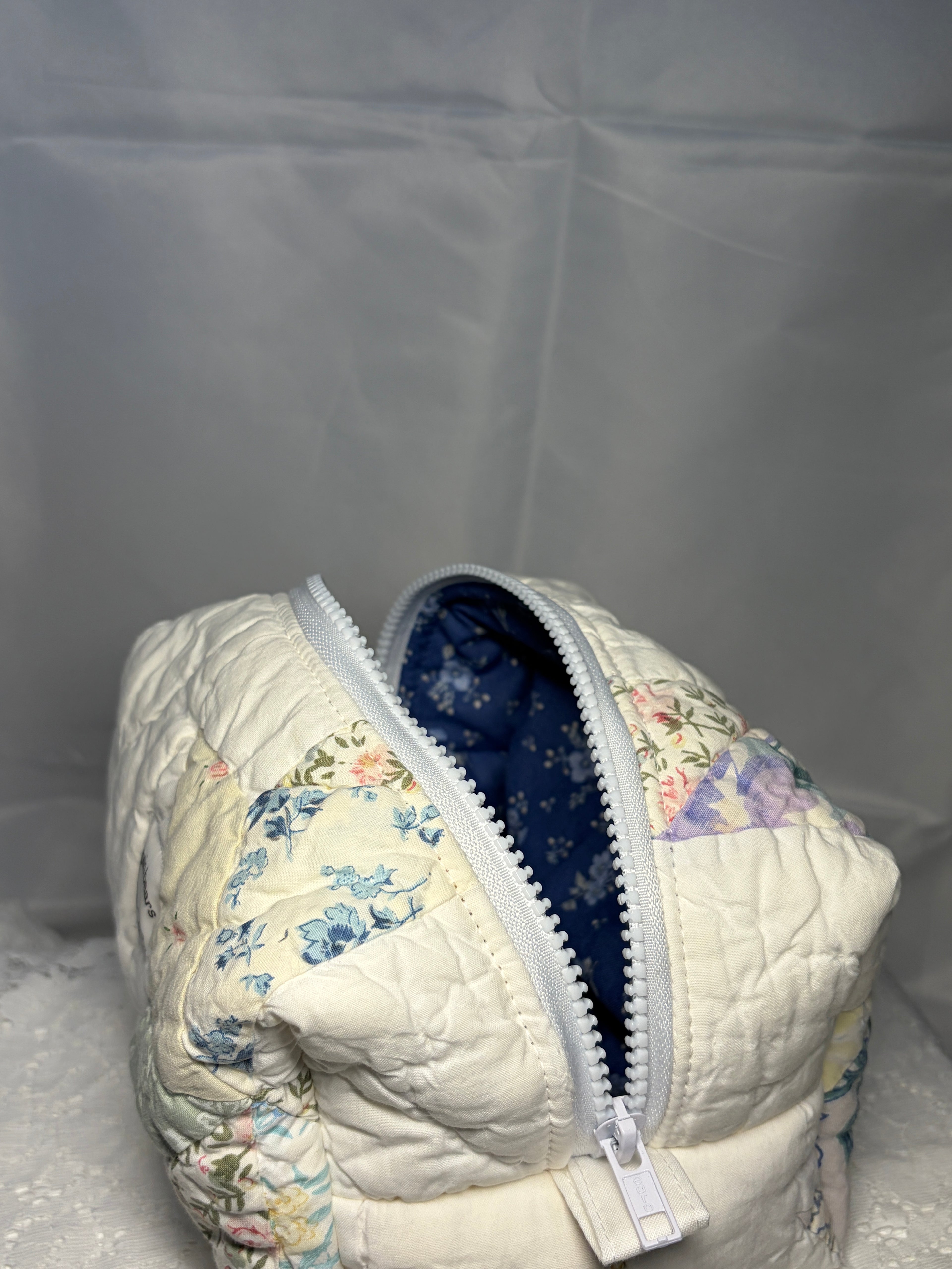 Upcycled Makeup Bag Blue Floral #4