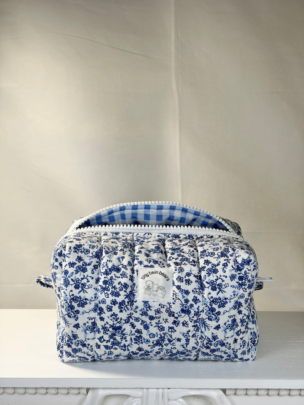 Royal Gingham Boxy Makeup Bag