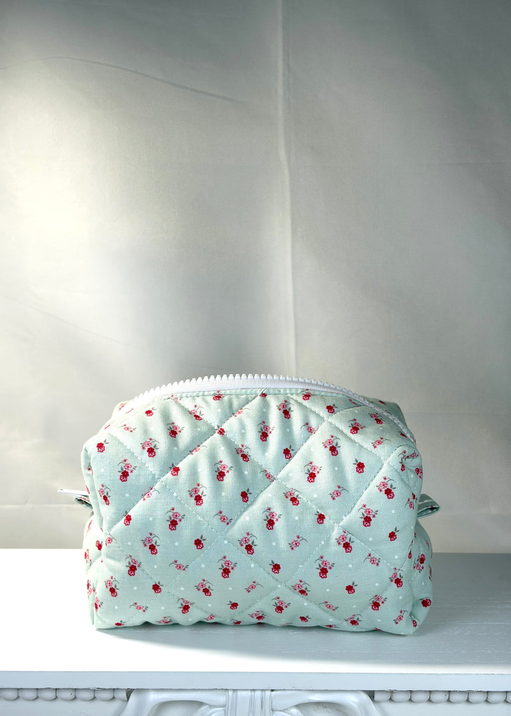 Blue Crimson Crosshatch Boxy Makeup Bag