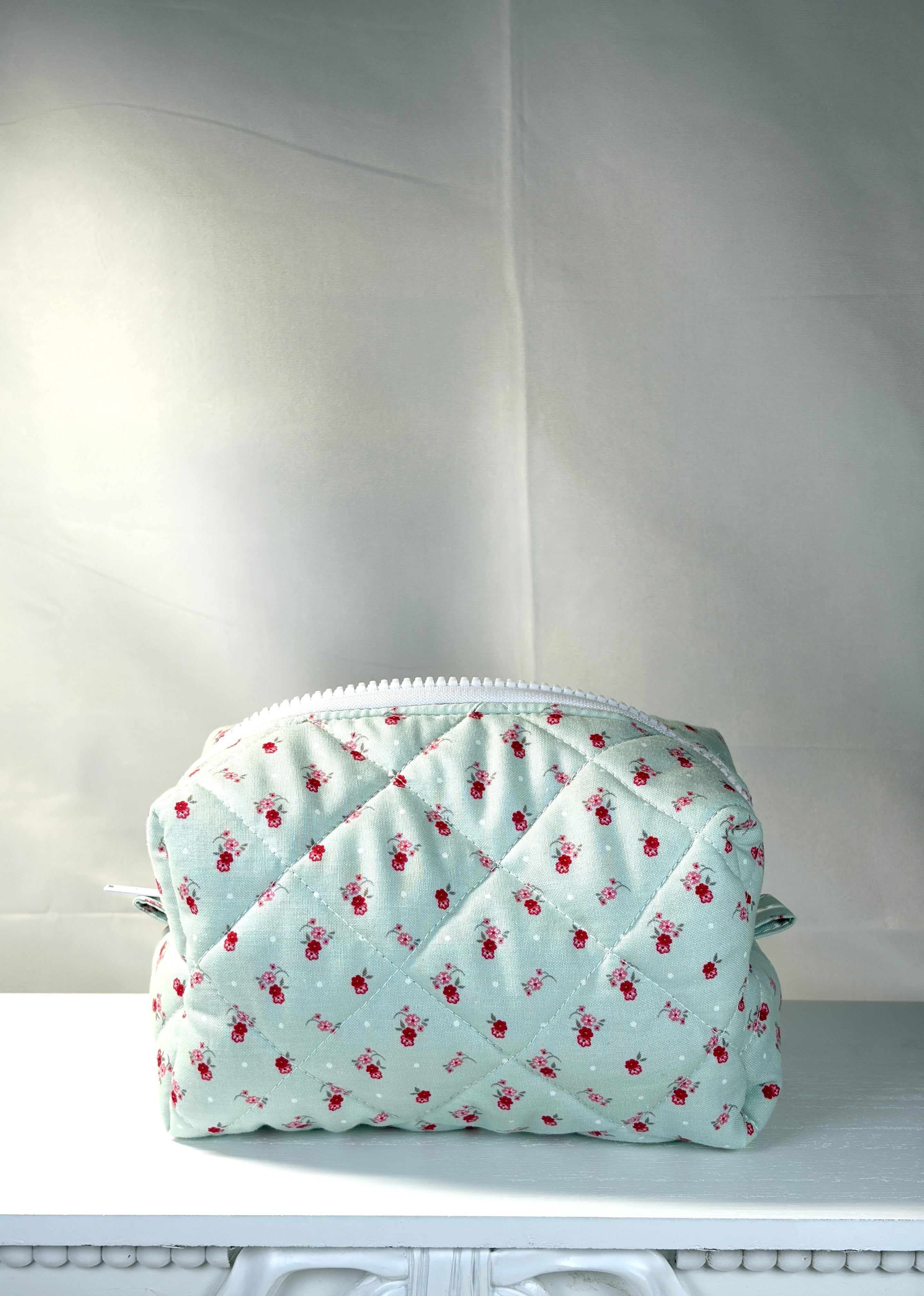 Blue Crimson Crosshatch Boxy Makeup Bag