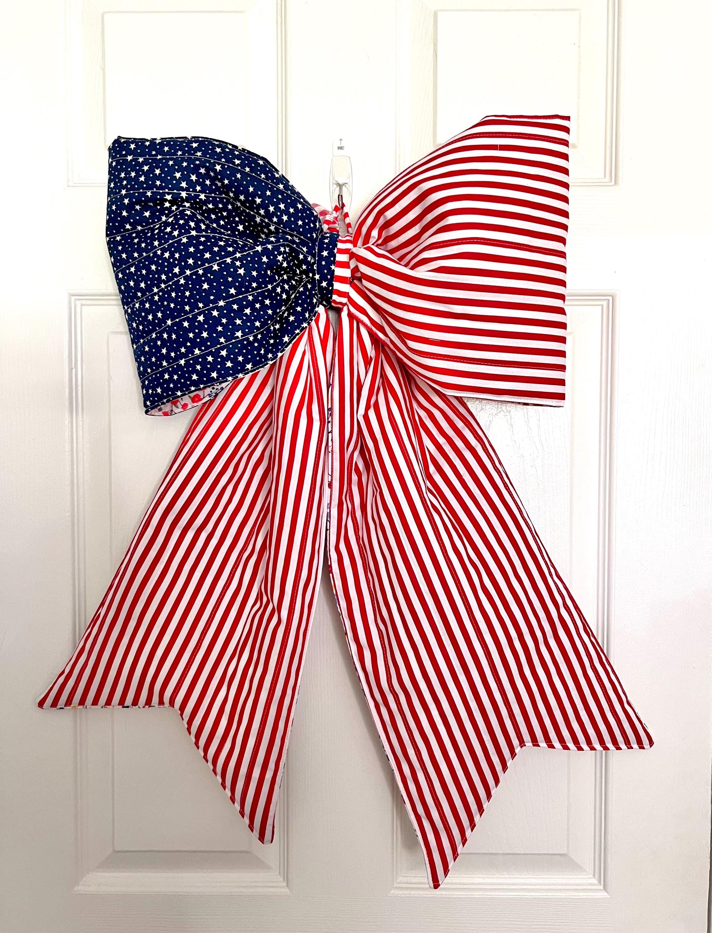 Giant Reversible Door  Bow - American Flag/summer floral wreath