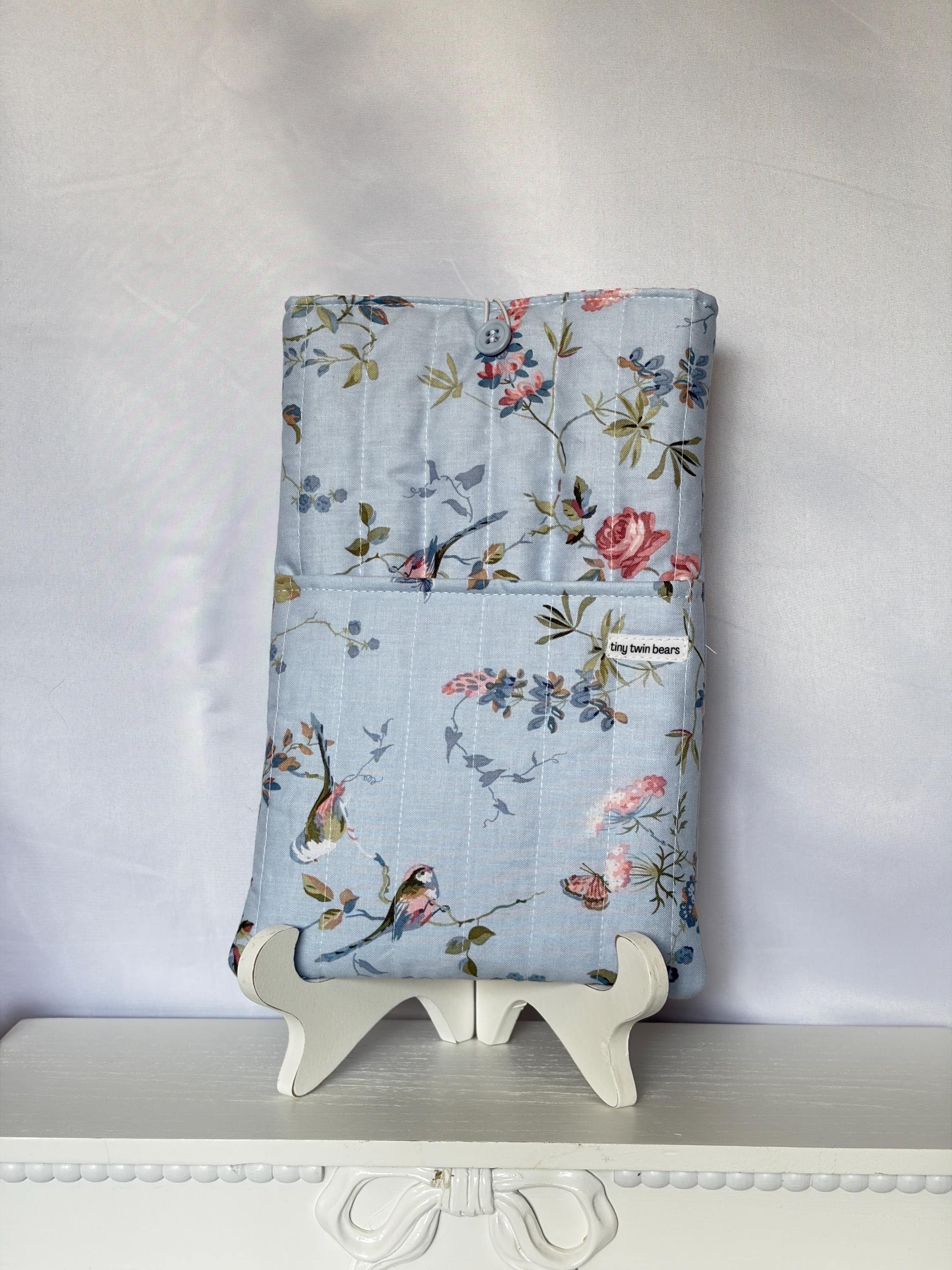 Blue Bird Quilted Book Sleeve - Paper back books and pocket